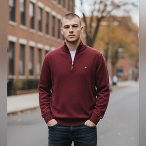 - Tommy Hilfiger Men’s Red Quarter Zip Pullover Mock Turtleneck Sweater